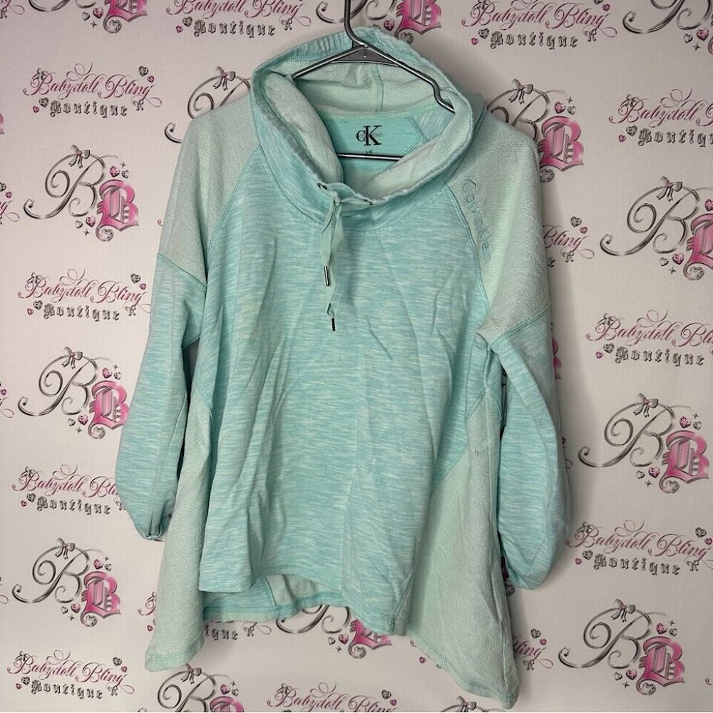Calvin Klein Light Blue Hoodie turtle neck ribbon tie up blue comfy sweater